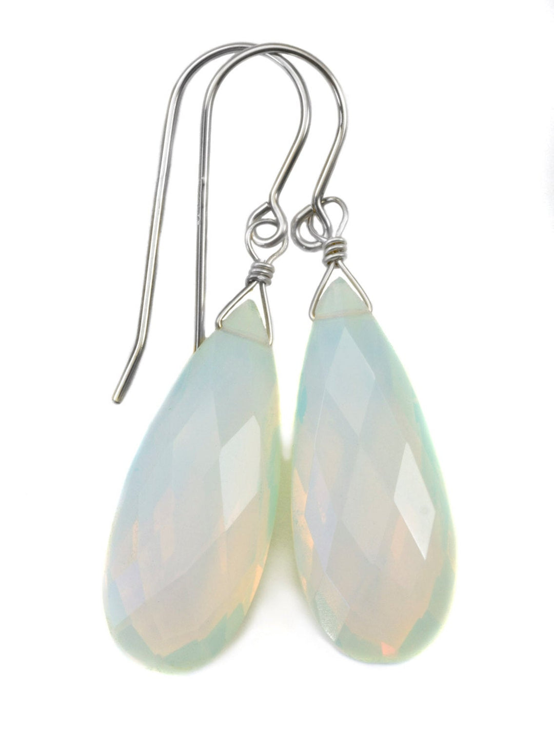 Opalite Earrings Faceted Long Pear Shaped AAA Teardrops 14k Solid Gold or Filled or Sterling Silver AAA cut iridescent colors simple drops