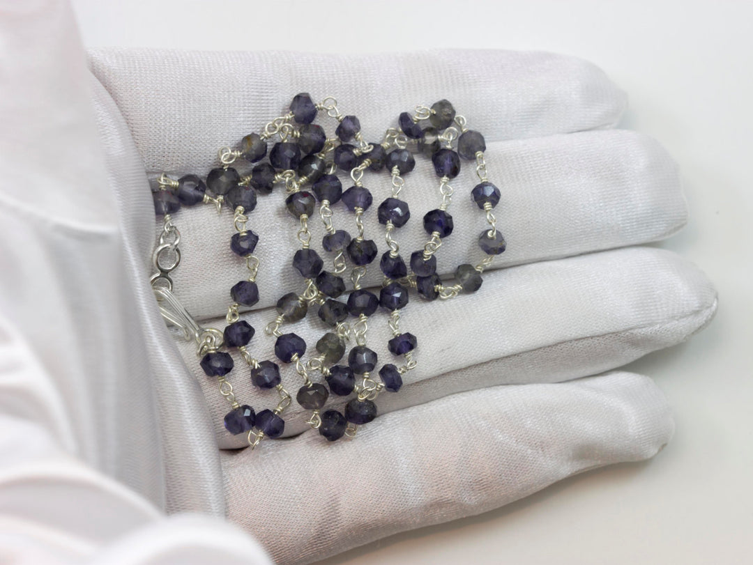 Iolite Necklace Sterling Silver or 14k gold filled Beaded Blue Grey Natural Faceted Stones Chain Link Dainty 18 19 Inch Wear Earthy
