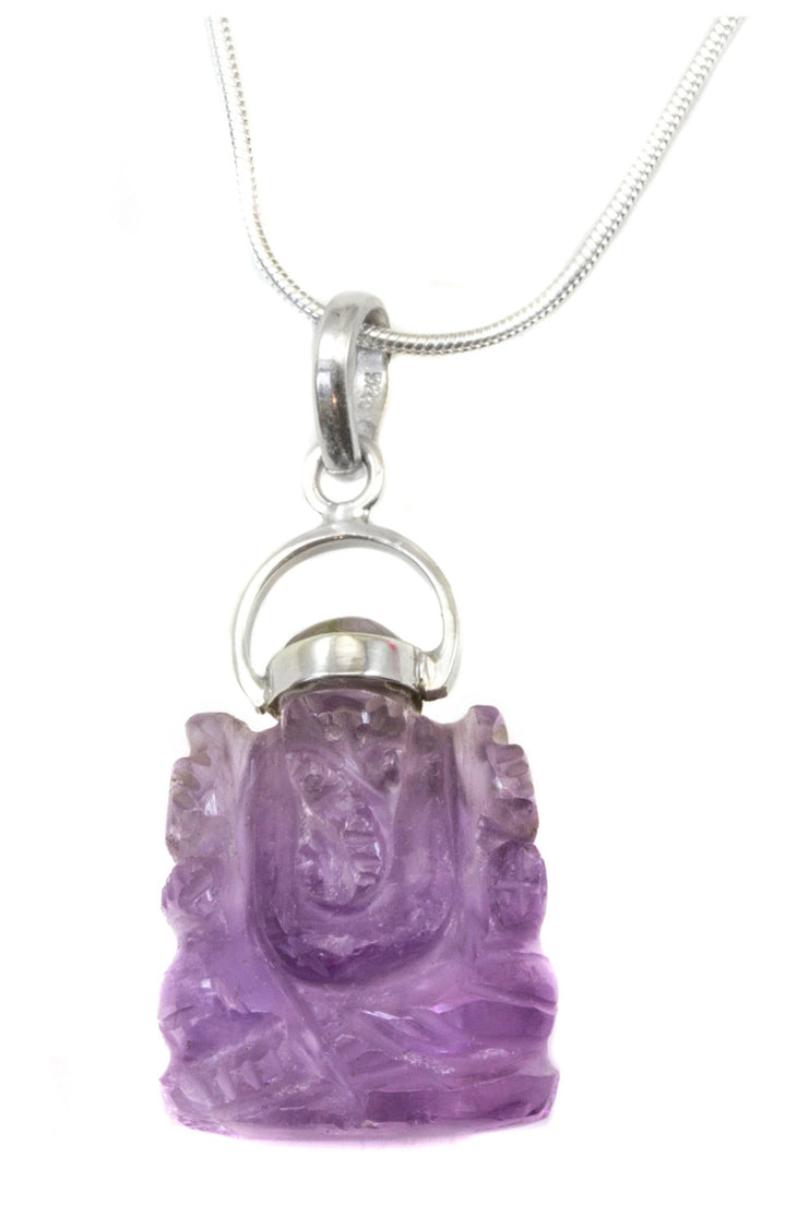 Ganesh Ganesha Elephant Pendant Necklace Lord Good Fortune Sterling Silver 18 Inch Chain Purple Amethyst or Crystal Quartz or Labradorite