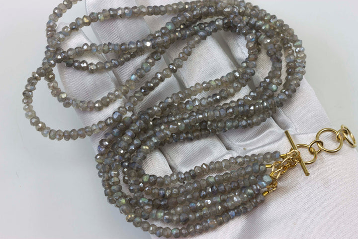 Labradorite Necklace or Wrap Bracelet Triple Strand Faceted Blue Flash Labradorite 22 Inch or 6.5 to 7.5 Twist or Straight Versatile