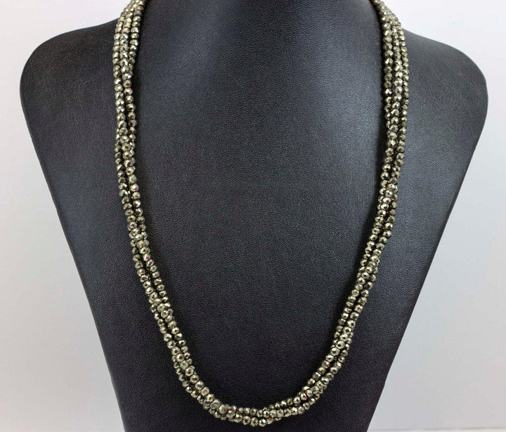 Pyrite Necklace or Wrap Bracelet Faceted 14k Gold Fill 21 22 7 8 Inches Natural Golden Three Strands Wear Straight or Twist 4mm - Spyglass Designs
