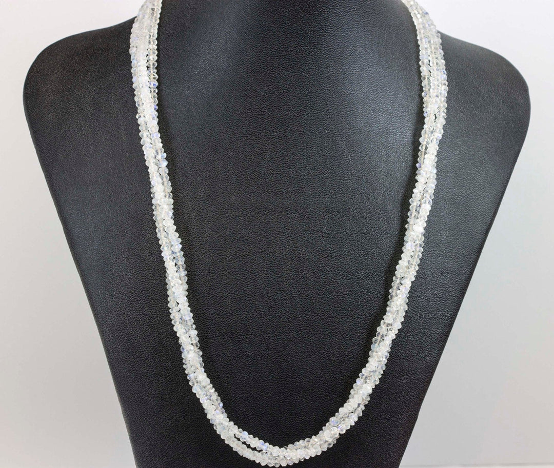 Moonstone Necklace or Wrap Bracelet Faceted 14k Gold Fill 21 22 7 8 Inches Natural Rainbow Blue Three Strands Wear Straight or Twist 4mm