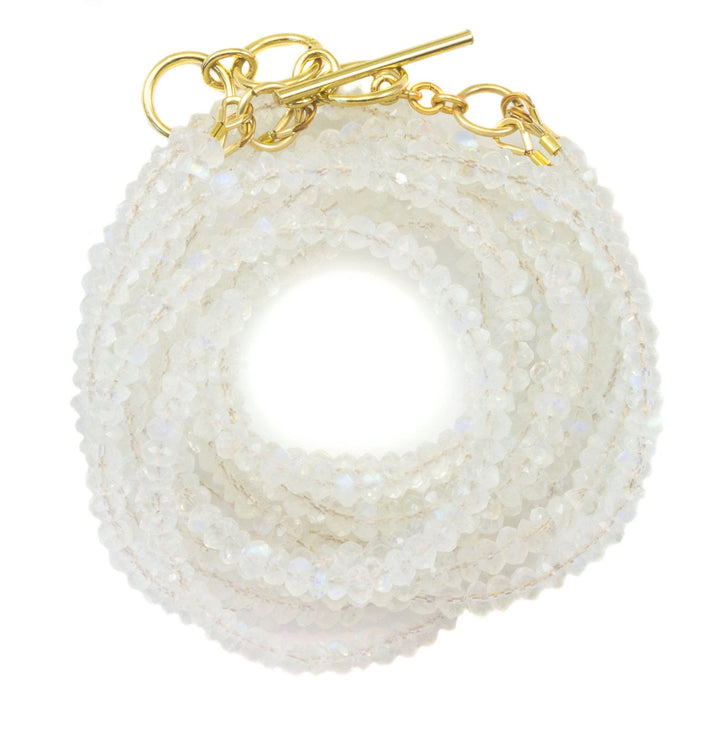 Moonstone Necklace or Wrap Bracelet Faceted 14k Gold Fill 21 22 7 8 Inches Natural Rainbow Blue Three Strands Wear Straight or Twist 4mm