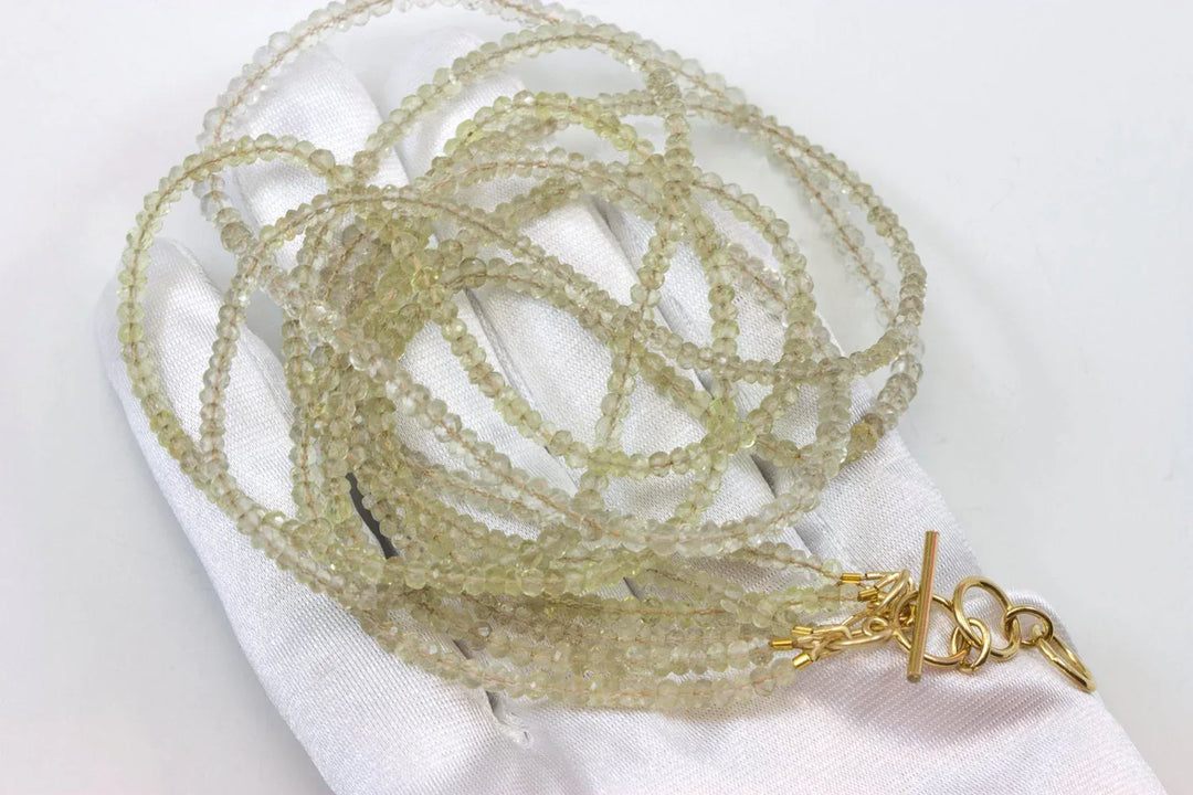 Champagne Lemon Quartz Necklace or Wrap Bracelet Triple Strand  21 22 Inch or 6.5 to 7.5 Twist or Straight Versatile Soft Vintage Look Color