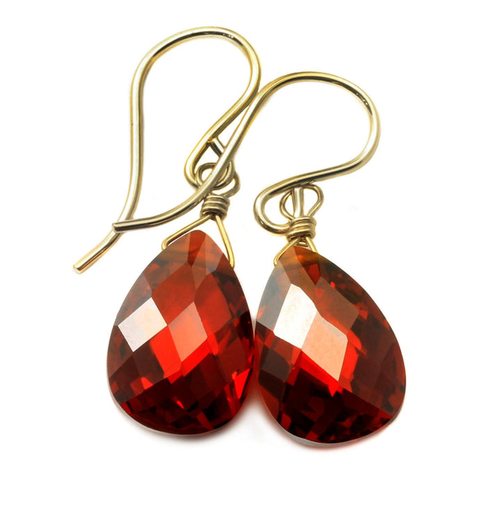 Garnet Red Cubic Zirconia Earrings Teardrop AAA CZ Briolette Sterling Silver or 14k Solid Gold or Filled Pear Faceted Simple Dainty Drops