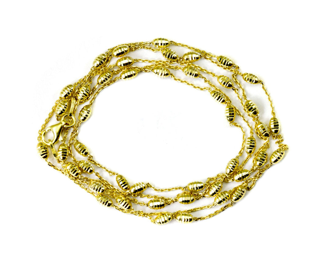 Chain Necklace 14k Gold Over Sterling Silver Box Chain Barrel Beads 34 Inch Lobster Clasp Versatile Classy Simple Everyday Design