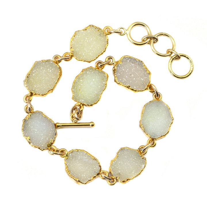 White Drusy Bracelet 14k Gold Filled Off Round Druzy Chain Link Adjustable 7 8 Inches Natural Quartz Unique Daily Wear Spyglass Designs