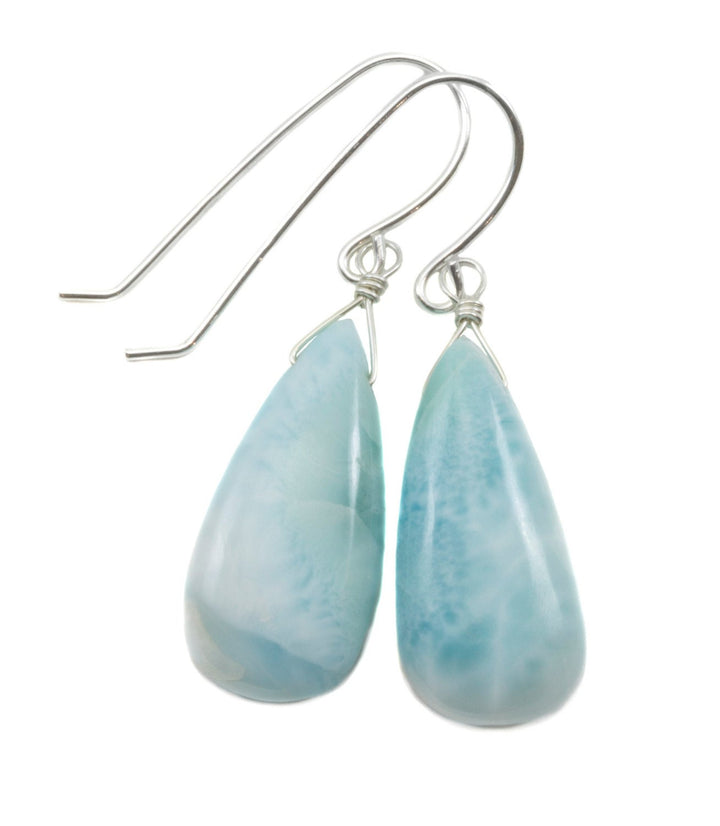 Blue Larimar Earrings Natural Teardrop Polished Smooth Simple  Drop Sterling Silver Spyglass Designs Baby Soft Blue Unique Simple Dainty