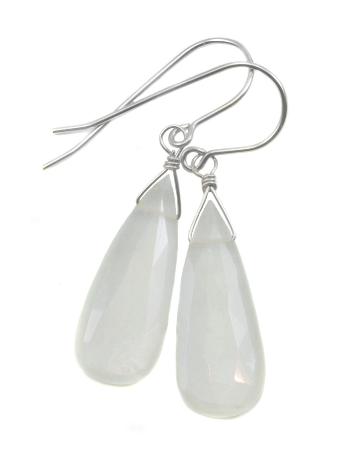 White Moonstone Earrings Sterling Silver or 14k Solid Gold Filled Faceted Teardrop Natural High Quality Simple Dainty Drops Shimmery Drops
