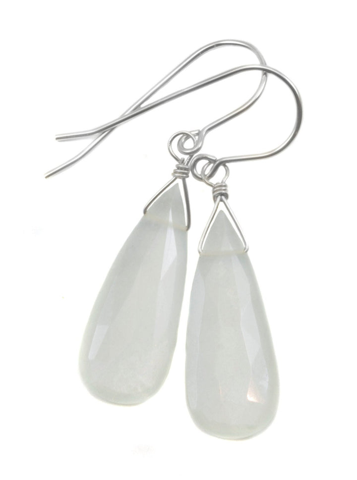 White Moonstone Earrings Sterling Silver or 14k Solid Gold Filled Faceted Teardrop Natural High Quality Simple Dainty Drops Shimmery Drops