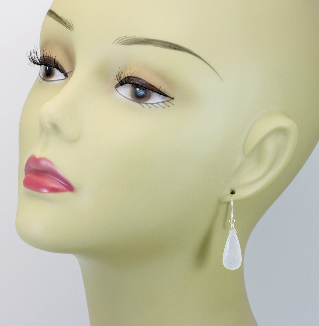 White Moonstone Earrings Sterling Silver or 14k Solid Gold Filled Faceted Teardrop Natural High Quality Simple Dainty Drops Shimmery Drops