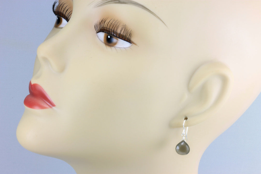 Gray Moonstone Earrings Sterling Silver or 14k Solid Gold or Filled Faceted Heart Teardrops Real Natural Simple Dainty Drops Classic Grey