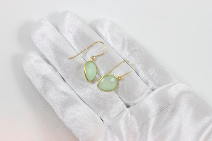 Green Chalcedony Earrings AAA Faceted Briolette Drops 14k Gold Filled Bezel Set Teardrops Natural Classic Simple Shape Daily Drops