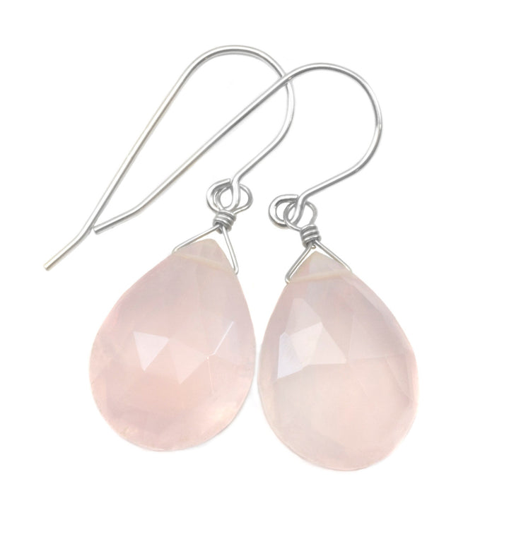 Rose Quartz Earrings Pink Large Teardrop Dangle Sterling Silver or 14k solid Gold or Filled Classic Pear  Faceted Simple Everyday Soft color