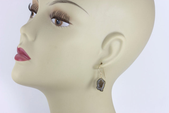 Baby Geode Earrings Tabasco Grey Druzy Oval 14k gold filled  Polished Drusy Paired AAA Natural Fine Small Drusy Geodes Earthy Drops