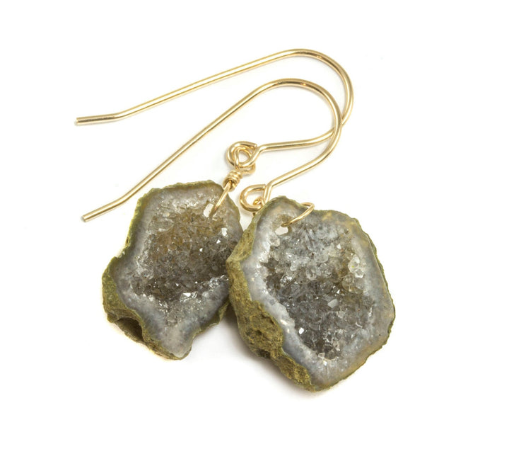 Baby Geode Earrings Tabasco Grey Druzy Oval 14k gold filled  Polished Drusy Paired AAA Natural Fine Small Drusy Geodes Earthy Drops