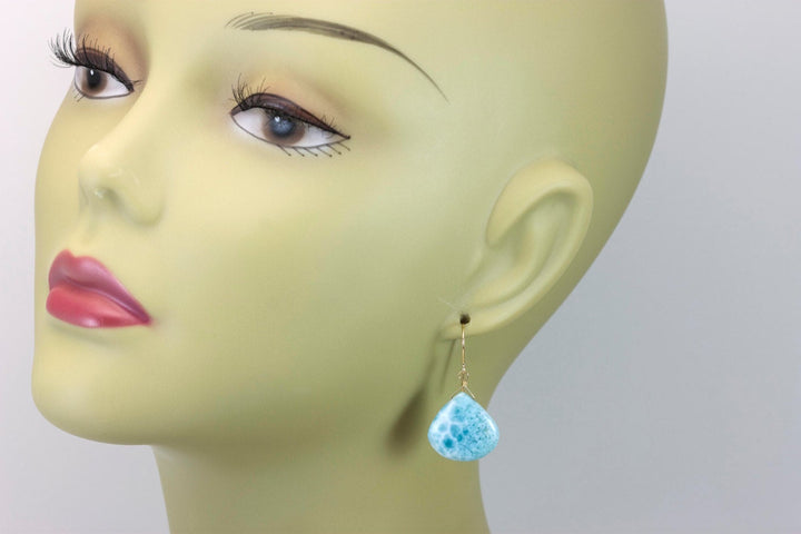 Blue Larimar Earrings Natural Heart Polished Smooth Simple Large Drop Sterling Silver Spyglass Designs Baby Soft Blue  Contemporary Cut