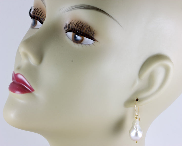 Baroque Pearl Earrings Sterling Silver or 14k Solid Gold or Filled White Natural Freshwater Cultured Pearls Large  Luster Spyglass Designs