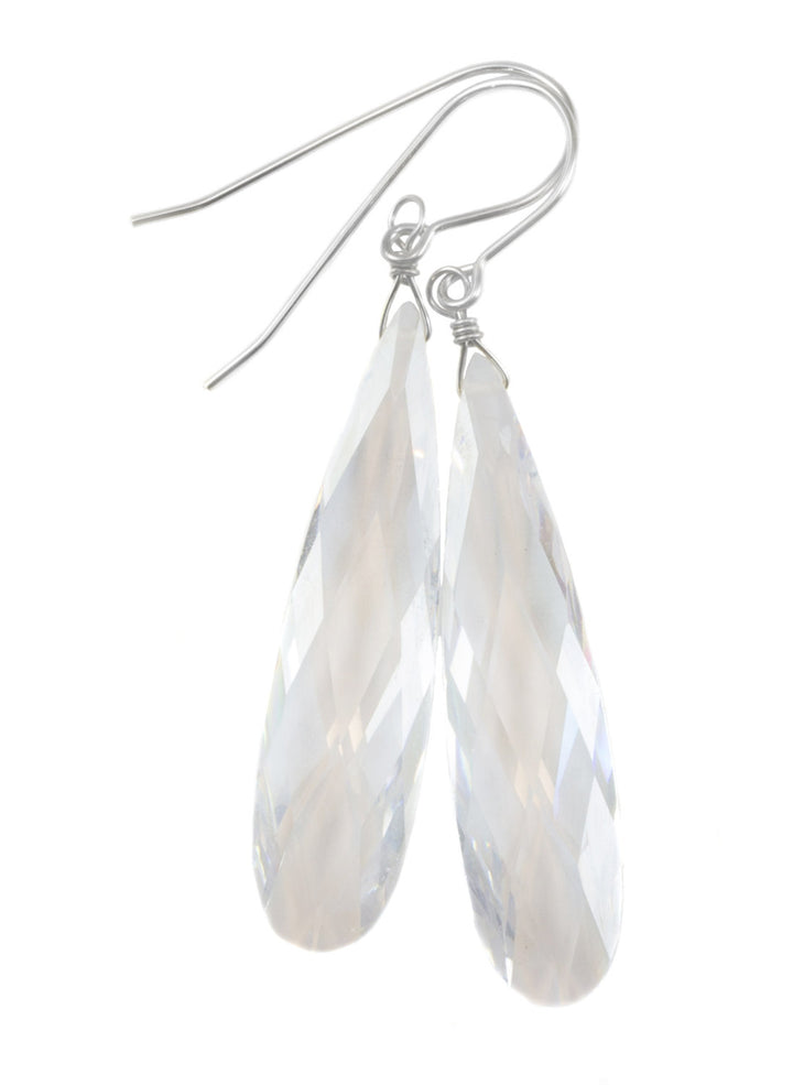 Clear Cubic Zirconia Earrings Simulated Diamond Long Large Teardrop AAA CZ Sterling Silver or 14k Solid Gold or Filled Faceted Drops 2 Inch