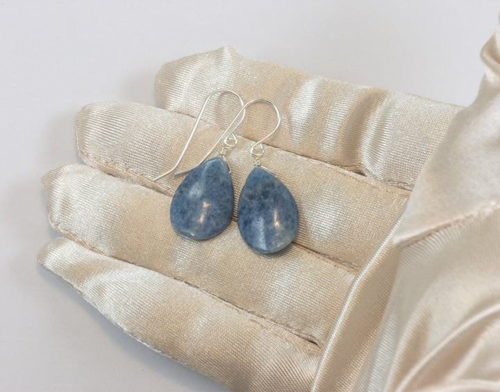 Lapis Earrings Lazuli Natural Denim Drop Sterling Silver or 14k Solid Gold or Filled Light Blue Curved Teardrop Petal Shaped Drops