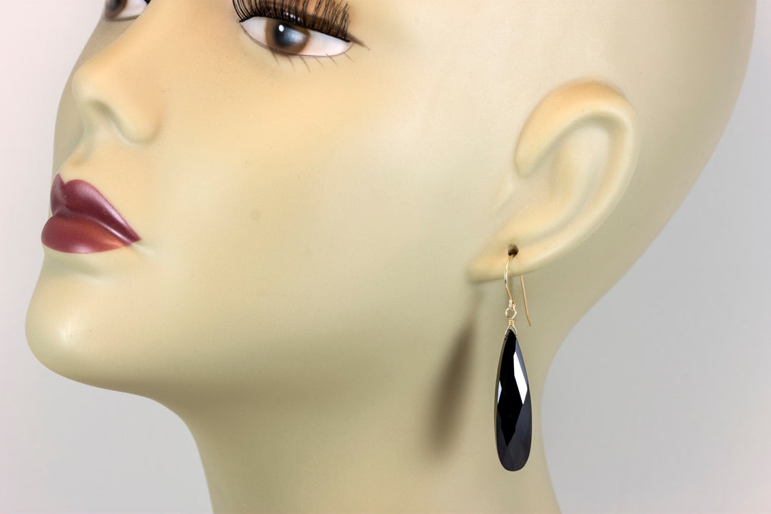 Cubic Zirconia Earrings Simulated Black Diamond Long Large Teardrop AAA CZ 14k Solid Gold or Filled or Sterling Silver Simple 2 Inch Drops