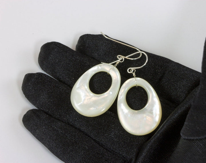 Mother of Pearl Earrings White Shell Oval Shaped  Circle Teardrop Natural 14k Solid Gold or Filled or Sterling Silver Large Luster MOP Drops