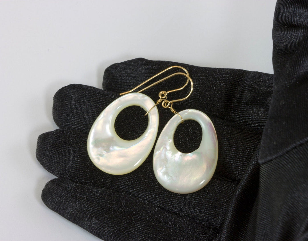Mother of Pearl Earrings White Shell Oval Shaped  Circle Teardrop Natural 14k Solid Gold or Filled or Sterling Silver Large Luster MOP Drops