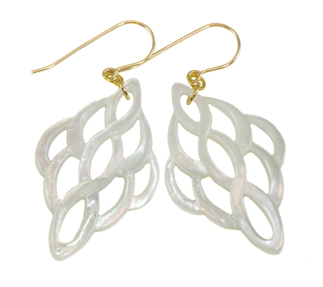 Mother of Pearl Earrings White Shell Carved Infinity Teardrop Natural 14k Gold Filled or Sterling Silver Large High Luster MOP Drops 2 Inch