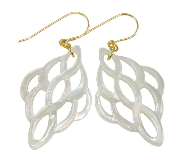 Mother of Pearl Earrings White Shell Carved Infinity Teardrop Natural 14k Gold Filled or Sterling Silver Large High Luster MOP Drops 2 Inch