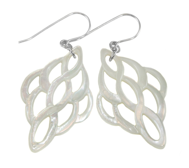 Mother of Pearl Earrings White Shell Carved Infinity Teardrop Natural 14k Gold Filled or Sterling Silver Large High Luster MOP Drops 2 Inch