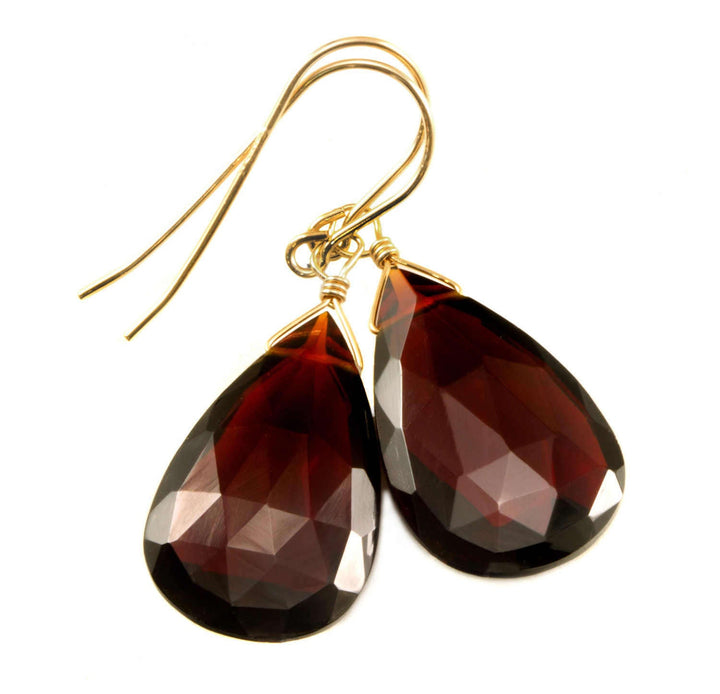 Deep Red Simulated Garnet Earrings Facet Large Pear Teardrop Drop Dangle 14k Solid Gold or Yellow or Rose Filled or Sterling Silver Classic