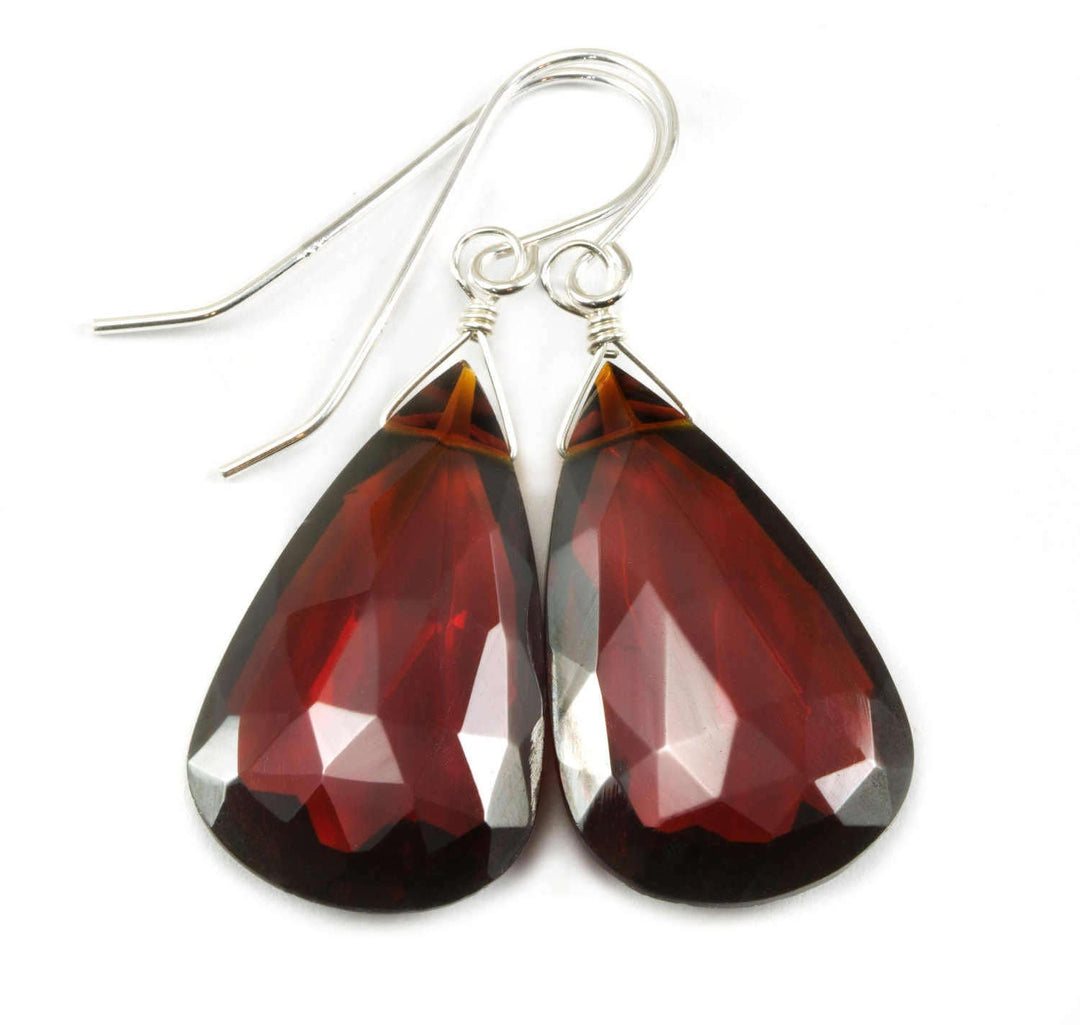 Deep Red Simulated Garnet Earrings Facet Large Pear Teardrop Drop Dangle 14k Solid Gold or Yellow or Rose Filled or Sterling Silver Classic