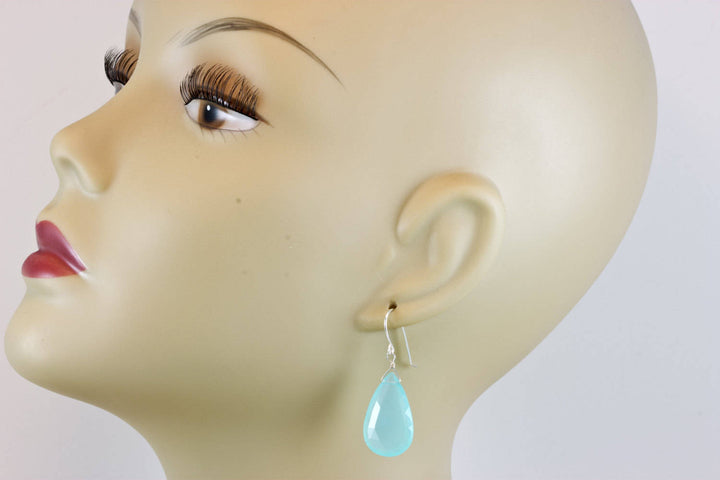 Aqua Blue Chalcedony Earrings 14k Solid Gold or Filled or Sterling Silver Teardrop Pear Shaped Faceted Soft Pale Blue  Long Large Drops