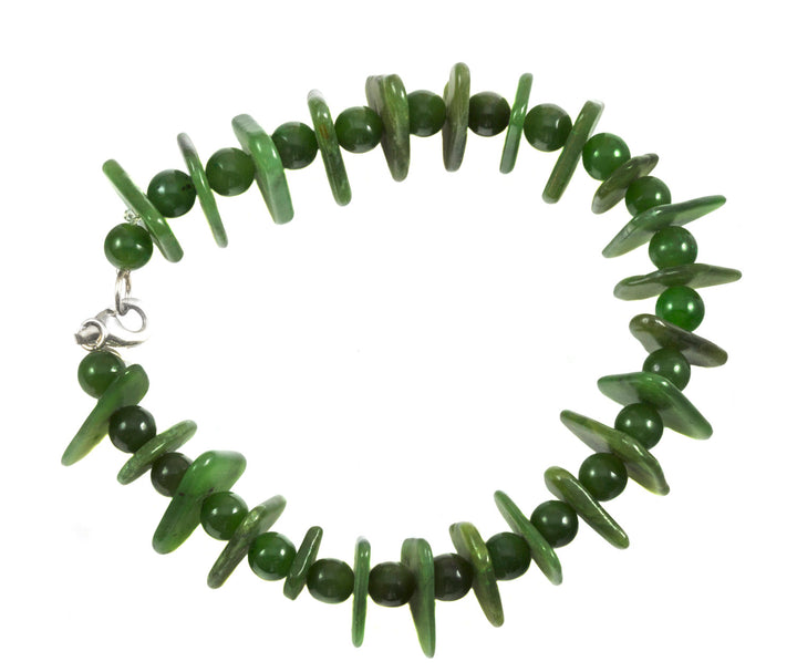 Jade Bracelet Green Nephrite Adjustable  7 7.5 Inches Inch Simple Everyday Stretch Easy Wear Natural Stones Triangle and Round Shaped