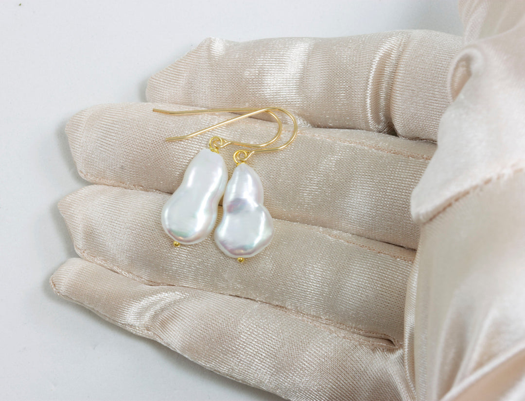 Baroque Pearl Earrings Sterling Silver or 14k solid Gold or Filled French Ear Wires White High Luster Simple Pearls Genuine Freshwater Funky
