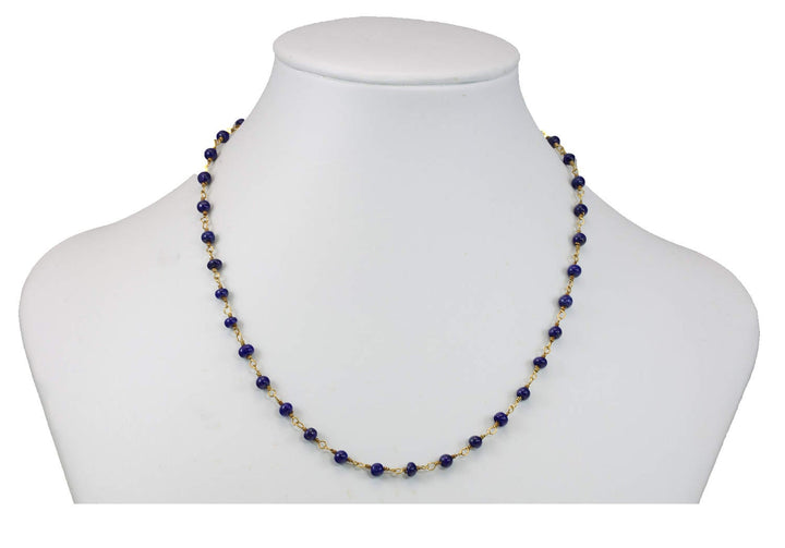 Lapis Lazuli Blue Necklace Natural Smooth Spaced Link  Beaded 14k Gold Fill 18 19 Inches Simple Design Everyday Wear Round Small Dainty