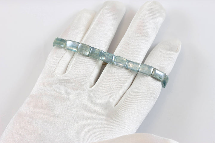 Kyanite Bracelet Yellow 14k Gold Plate or Silver Silvery Blue Very Rare Rectangle Cut and Color 7" Iridescent Unique Color