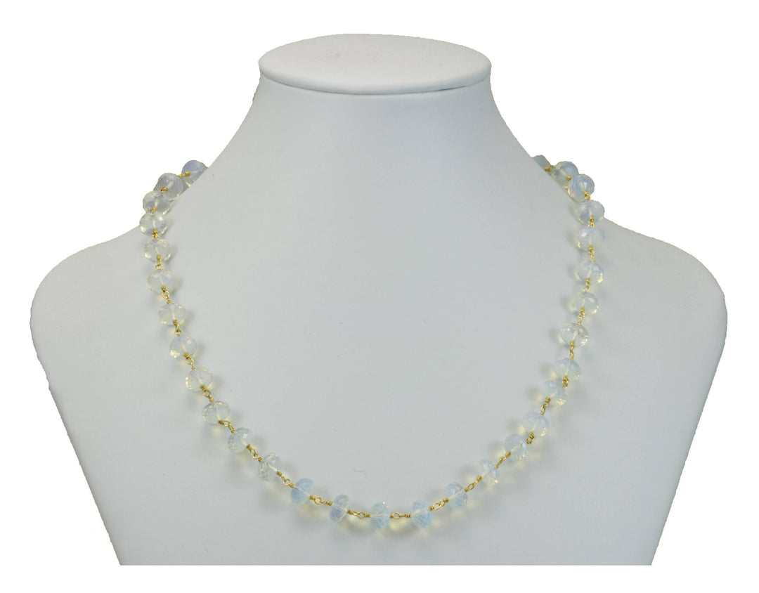 Opalite Necklace Chain Link Beaded 14k gold filled and plate Faceted  24 Inches Rainbow color Iridescence  Simple Sparkly Unique