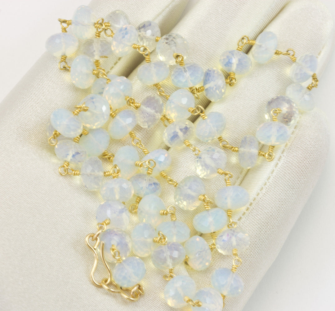Opalite Necklace Chain Link Beaded 14k gold filled and plate Faceted  24 Inches Rainbow color Iridescence  Simple Sparkly Unique