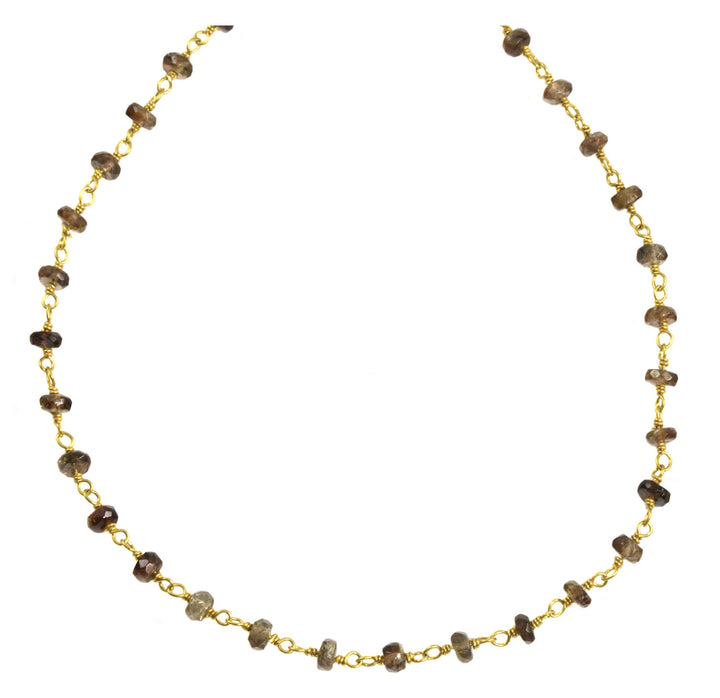 Andalusite Necklace 14k Gold Vermeil 18 Inch Beaded Chain Link Faceted Stones Natural Earthy Rare Gemstones Dainty Everyday Wear