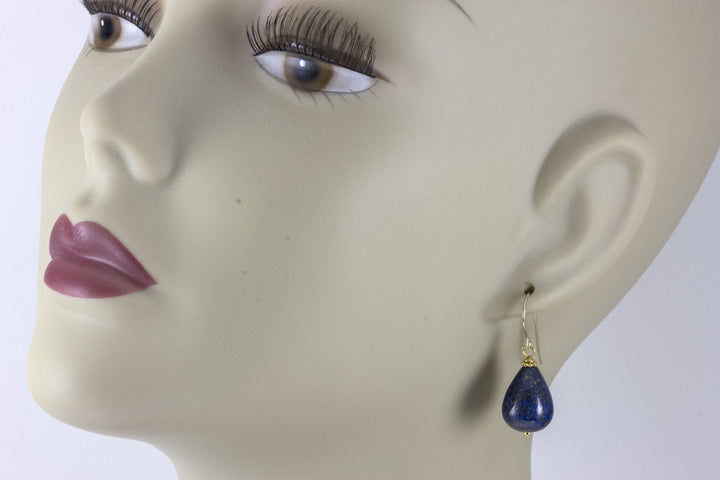 Blue Lapis Lazuli Earrings Natural Smooth Fat Teardrop Drops Sterling Silver or 14k Solid Gold or Filled Dainty Everyday Wear Pyrite Flecks