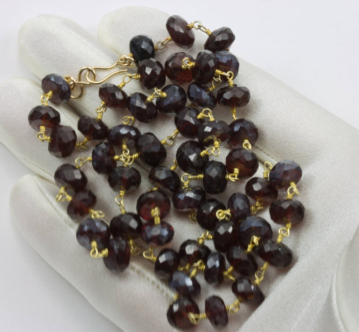 Garnet Necklace Faceted Chain Link  Beaded Necklace 18 19 24 Inch Red Garnet Rondelles Mystic Finish Deep Red Color 7mm 14k Gold Plate Fill