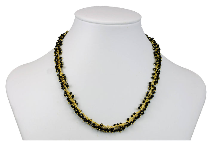 Black Crystal Necklace Faceted Cluster 14k Gold Vermeil  Beaded Chain Link  18 Inches Dense Clusters Super Sparkly