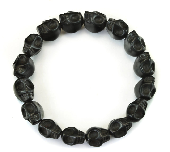 Skull Bracelet White Black Turquoise Blue Howlite Stone Skulls 7 8 Inch Man Men's Bracelet Stretchy Tibetan Mala Prayer Spyglass Designs - Spyglass Designs