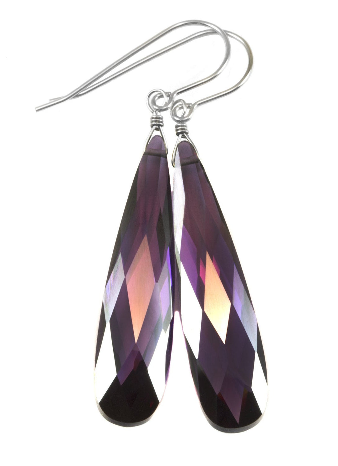 Purple Amethyst Cubic Zirconia Earrings Long Large Tear Drop  AAA CZ 14k Solid Gold or Filled or Sterling Silver Faceted Simple 2 Inch Drops