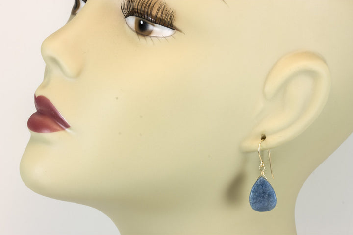 Lapis Earrings Lazuli Natural Denim Drop Sterling Silver or 14k Solid Gold or Filled Light Blue Curved Teardrop Petal Shaped Drops