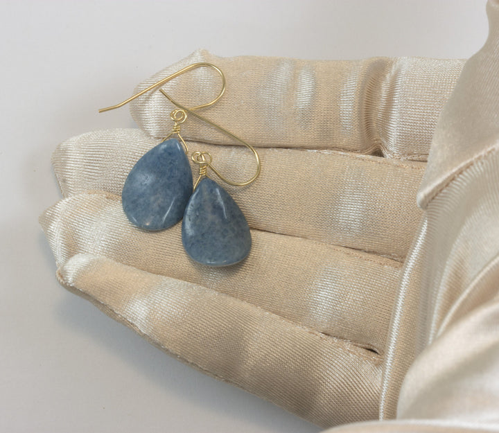 Lapis Earrings Lazuli Natural Denim Drop Sterling Silver or 14k Solid Gold or Filled Light Blue Curved Teardrop Petal Shaped Drops