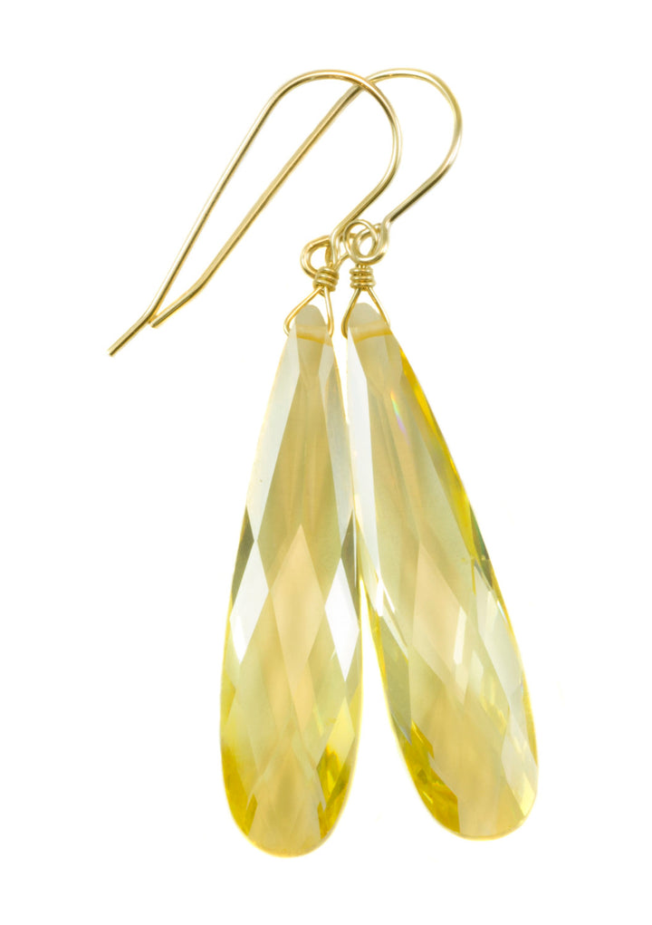 Cubic Zirconia Earrings Simulated Yellow Diamond Long Large Tear Drop AAA CZ 14k Solid Gold or Filled or Sterling Silver Facet Simple 2 Inch