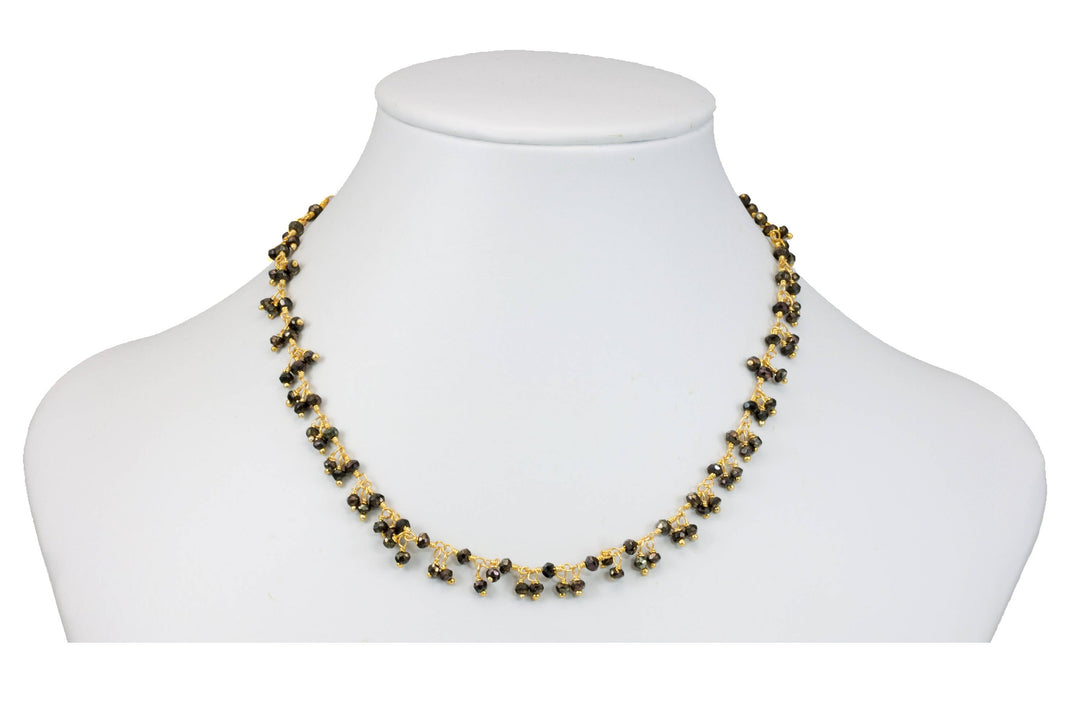 Natural Pyrite Necklace Cluster 14k Gold Fill Beaded Chain Link 18 19 Inches Earthy Golden Color Faceted Iron Pyrite Stones