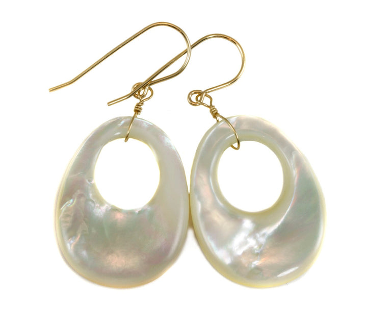 Mother of Pearl Earrings White Shell Oval Shaped  Circle Teardrop Natural 14k Solid Gold or Filled or Sterling Silver Large Luster MOP Drops